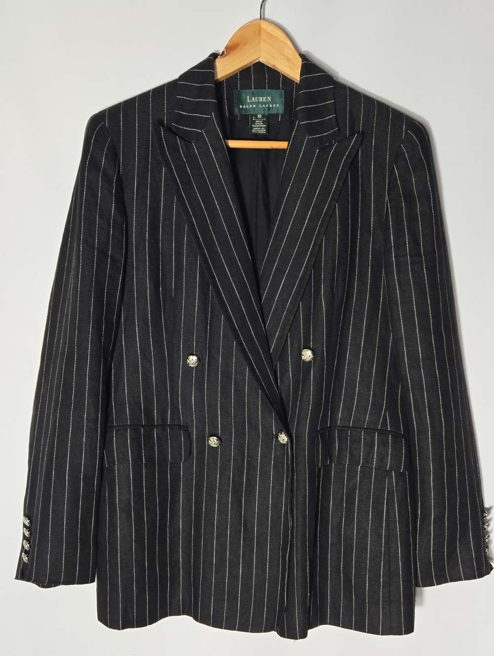 Lauren Ralph Lauren Vintage Pinstripe Linen Blazer Jacket 10 Crest Old Money